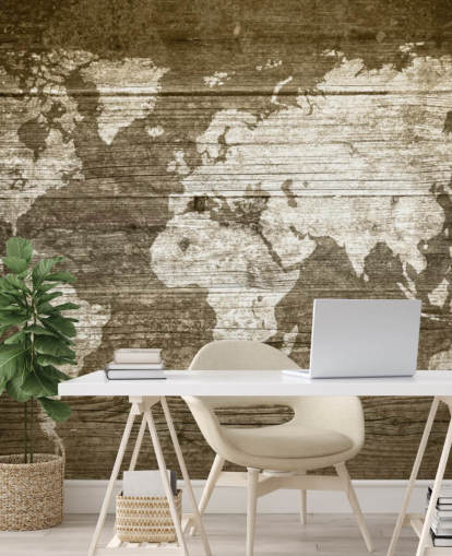 Mapa pintado em painéis de madeira, papel de parede