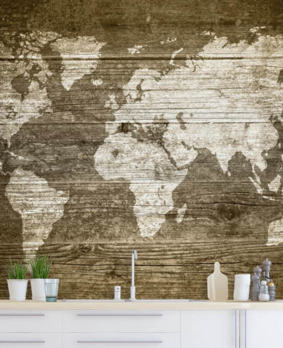 Map Painted onto Wood Panels Wallpaper Map Painted onto Wood Panels Wallpaper