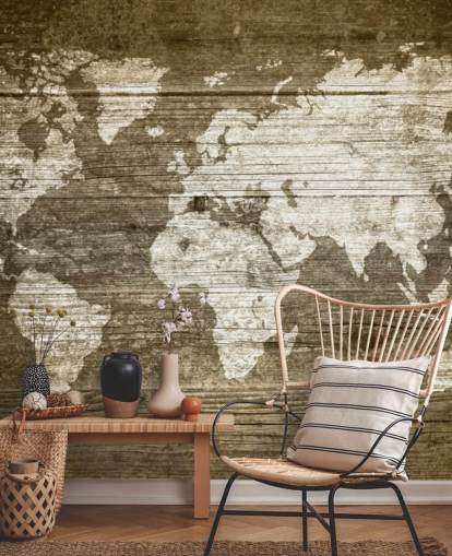 Map Painted onto Wood Panels Wallpaper Map Painted onto Wood Panels Wallpaper