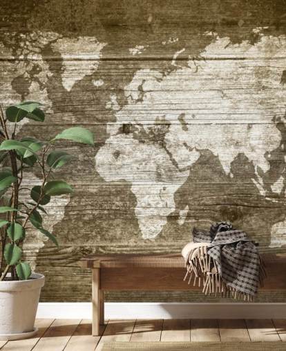 Map Painted onto Wood Panels Wallpaper Map Painted onto Wood Panels Wallpaper