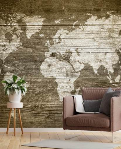 Papier peint sur une carte peinte sur des panneaux de bois Papier peint sur une carte peinte sur des panneaux de bois