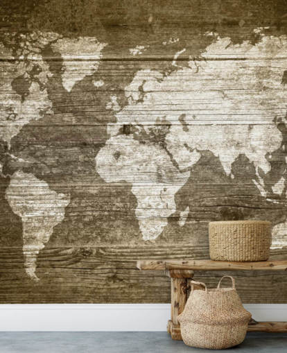 Map Painted onto Wood Panels Wallpaper Map Painted onto Wood Panels Wallpaper
