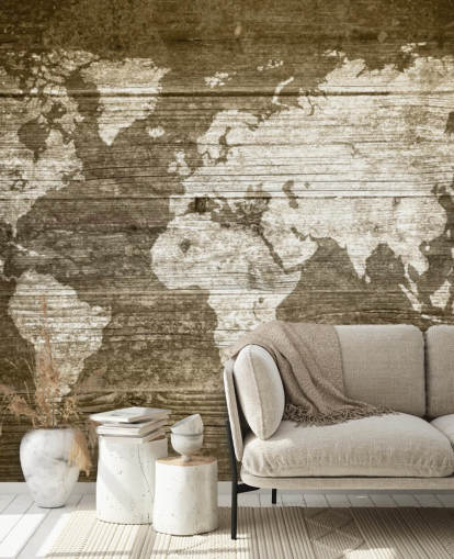 Papier peint sur une carte peinte sur des panneaux de bois