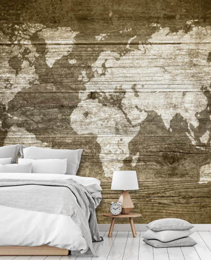 Carta da parati con mappa dipinta su pannelli di legno