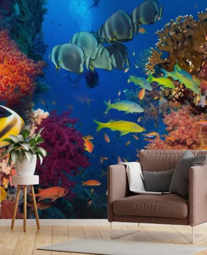 Papel pintado Colorido coral y peces