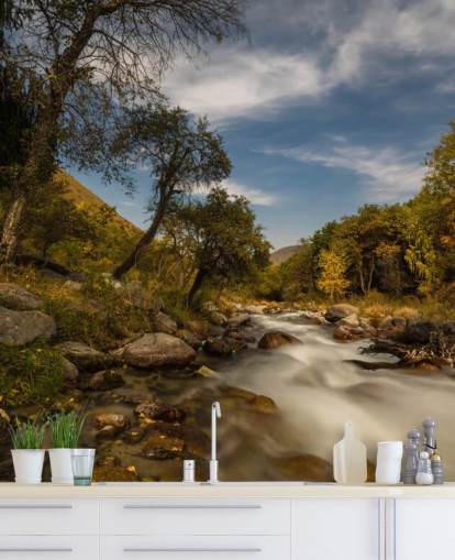 Decorazione murale con fiume di montagna