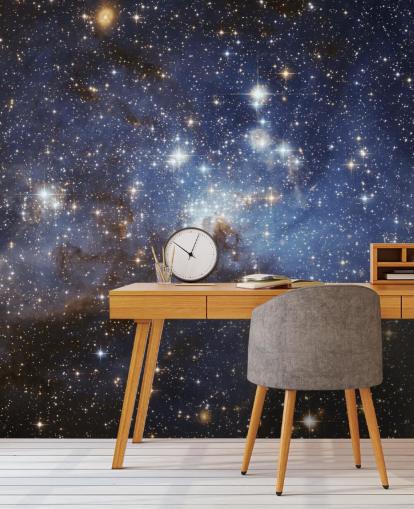 Blau-goldene Weltraumtapete namens LH 95 in der Großen Magellanschen Wolke für Schlafzimmer