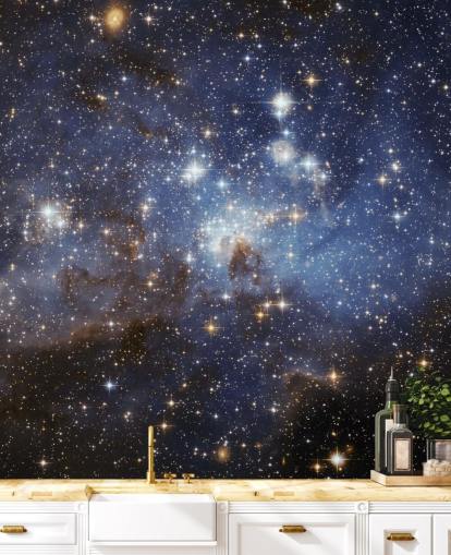 Blau-goldene Weltraumtapete namens LH 95 in der Großen Magellanschen Wolke für Schlafzimmer