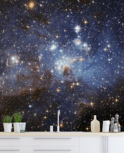 Blau-goldene Weltraumtapete namens LH 95 in der Großen Magellanschen Wolke für Schlafzimmer Blau-goldene Weltraumtapete namens LH 95 in der Großen Magellanschen Wolke für Schlafzimmer