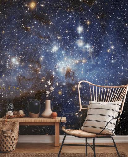 carta da parati murale spaziale blu e oro chiamata LH 95 nella Grande Nube di Magellano per camere da letto