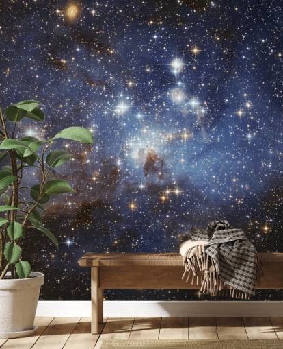 mural de papel de parede espacial azul e dourado chamado LH 95 na Grande Nuvem de Magalhães para quartos mural de papel de parede espacial azul e dourado chamado LH 95 na Grande Nuvem de Magalhães para quartos
