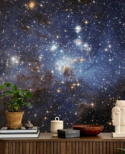 carta da parati murale spaziale blu e oro chiamata LH 95 nella Grande Nube di Magellano per camere da letto