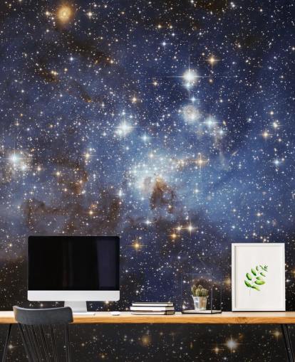 Blau-goldene Weltraumtapete namens LH 95 in der Großen Magellanschen Wolke für Schlafzimmer