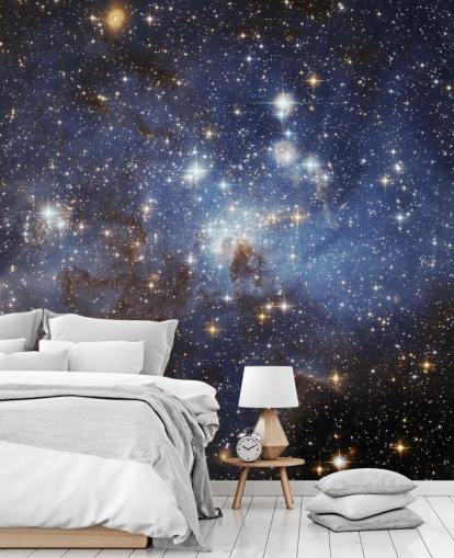 blue and gold space wallpaper mural called LH 95 in the Large Magellanic Cloud for bedrooms