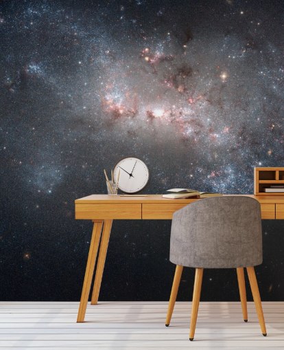 Mural de fuegos artificiales estelares en llamas en la galaxia NGC4449