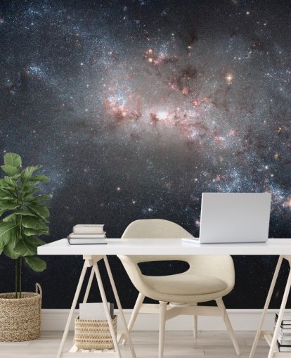 Sterrenvuurwerk in lichterlaaie op Galaxy NGC4449 muurschildering