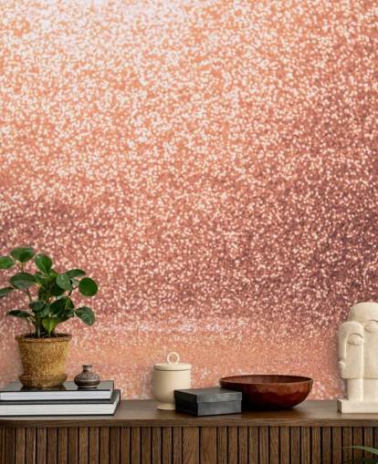 Papel pintado con purpurina dorada rosa