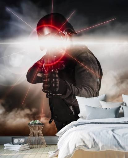 Soldier Aiming Assault Rifle Laser Sight Wallpaper