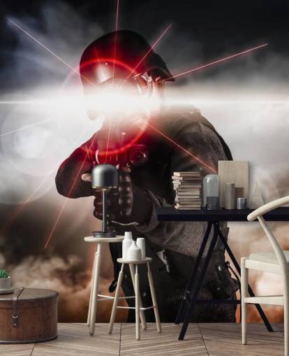 Soldier Aiming Assault Rifle Laser Sight Wallpaper