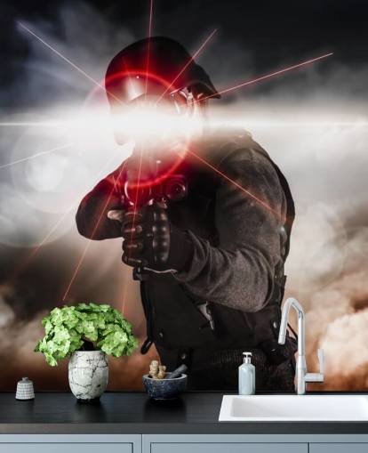 Soldier Aiming Assault Rifle Laser Sight Bakgrund Soldier Aiming Assault Rifle Laser Sight Bakgrund