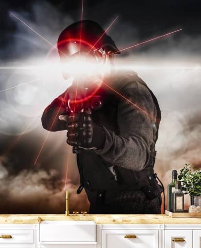 Soldier Aiming Assault Rifle Laser Sight Wallpaper