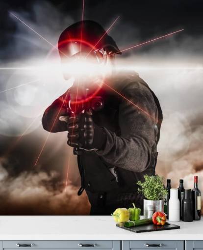 Soldier Aiming Assault Rifle Laser Sight-achtergrond Soldier Aiming Assault Rifle Laser Sight-achtergrond