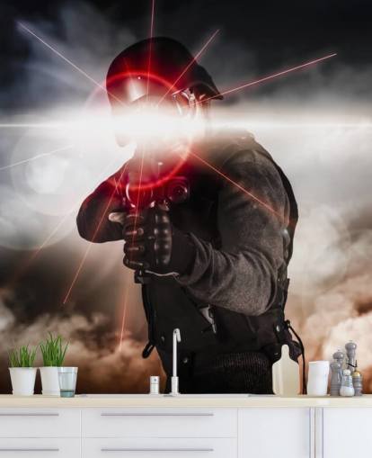 Laservisier-Tapete „Soldat zielt auf Sturmgewehr“ Laservisier-Tapete „Soldat zielt auf Sturmgewehr“