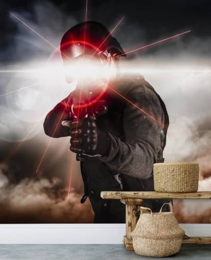 Fondo de pantalla de mira láser rifle de asalto soldado