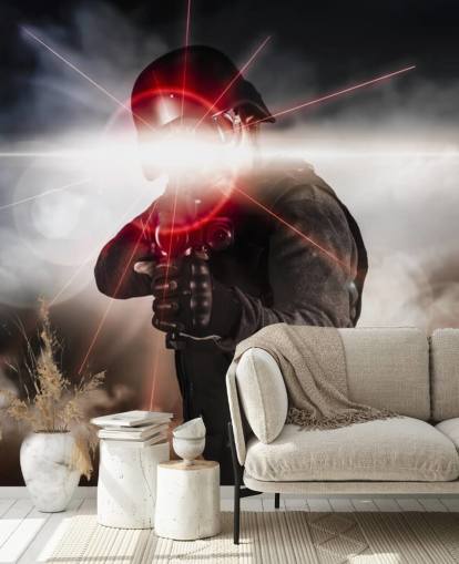 Soldier Aiming Assault Rifle Laser Sight Wallpaper