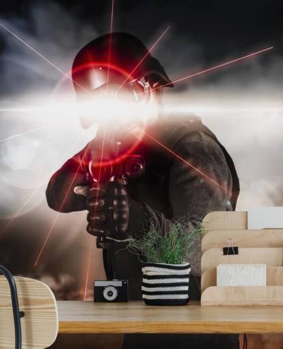 Soldaat gericht Assault Rifle Laser zicht behang