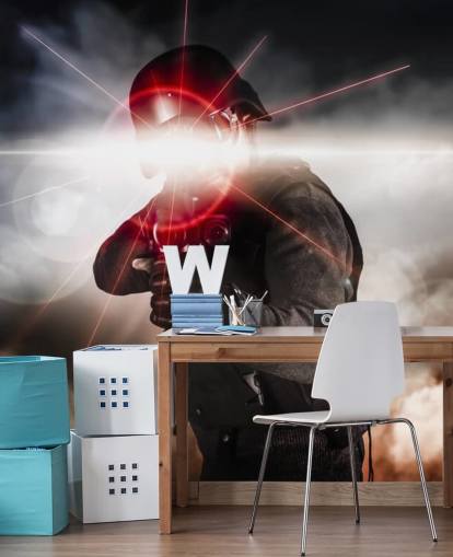 Soldaat gericht Assault Rifle Laser zicht behang