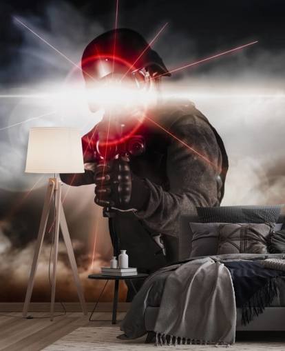Laservisier-Tapete „Soldat zielt auf Sturmgewehr“
