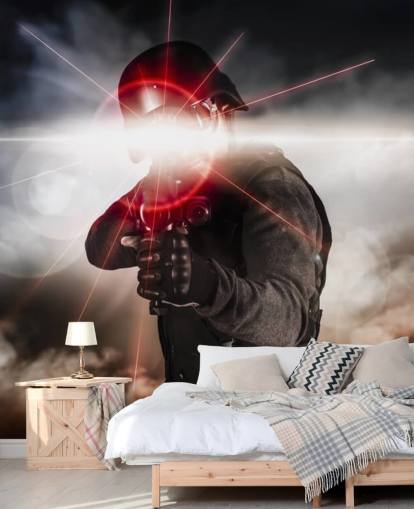 Fondo de pantalla con mira láser Soldier Aiming Assault Rifle