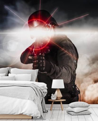 Fondo de pantalla con mira láser Soldier Aiming Assault Rifle