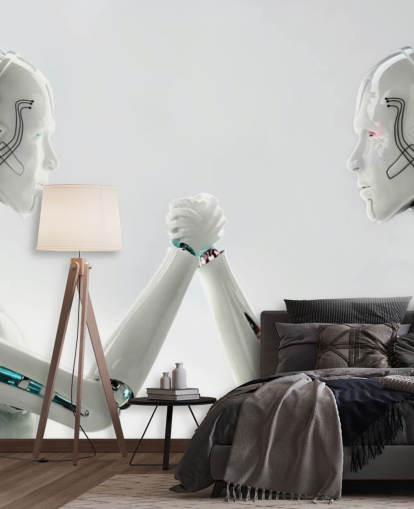 Robot Män Hand Wrestle Bakgrund Robot Män Hand Wrestle Bakgrund