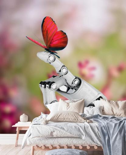 Decorazione murale con farfalla in mano con robot