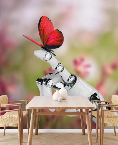 Roboter Hand hält Schmetterling Fototapete