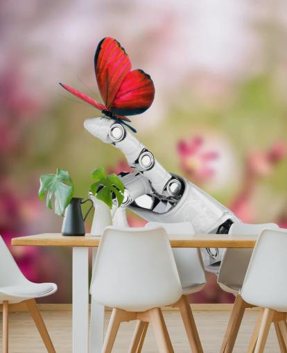 Robot Hand Holding Butterfly Mural