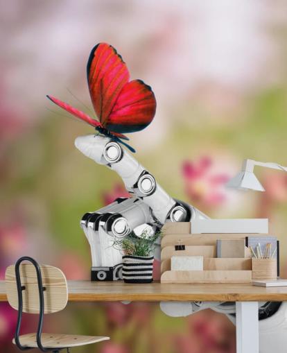 Roboter Hand hält Schmetterling Fototapete