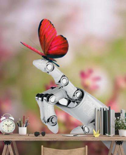 Robot Hand Holding Butterfly Mural