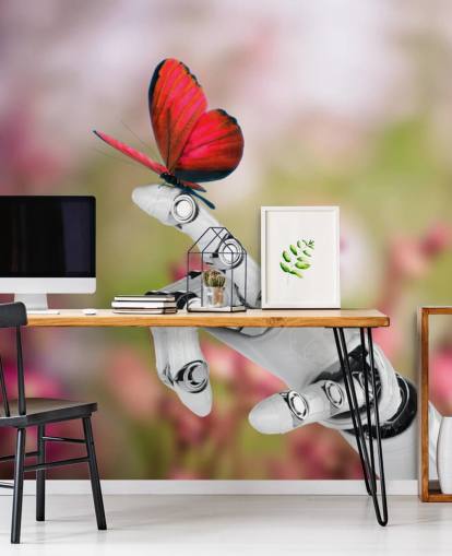 Robot Hand Holding Butterfly Mural