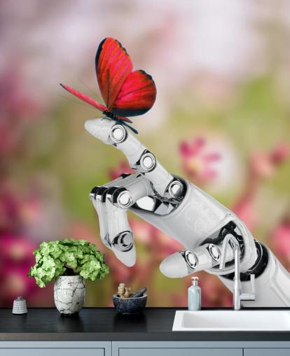 Robot Hand Holding Butterfly Mural
