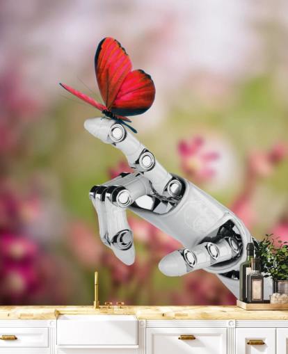 Robot Hand Holding Butterfly Mural