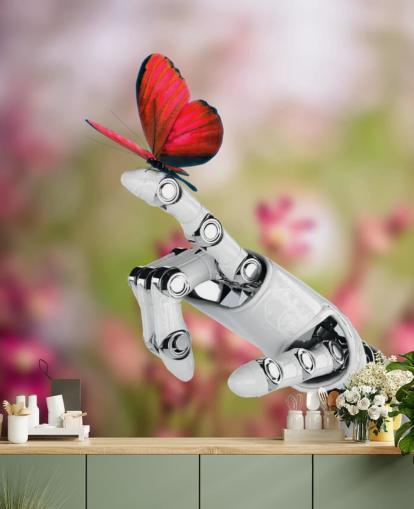 Robot Hand Holding Butterfly Mural