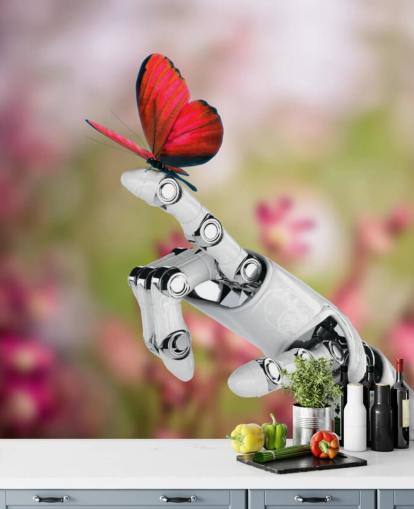 Robot Hand Holding Butterfly Mural