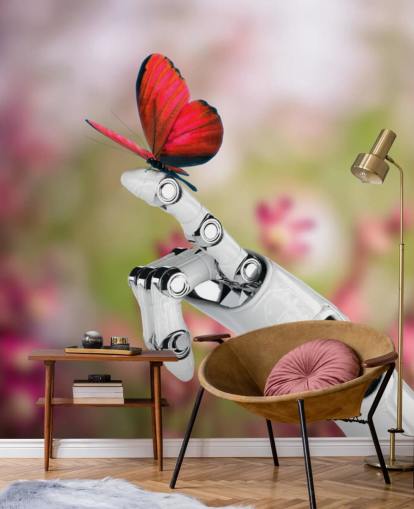 Robot Hand Holding Butterfly Mural