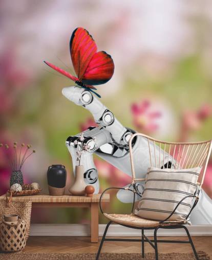Robot Hand Holding Butterfly Mural