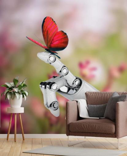 Robot Hand Holding Butterfly Mural