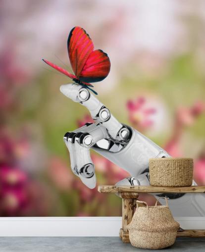 Robot Hand Holding Butterfly Mural