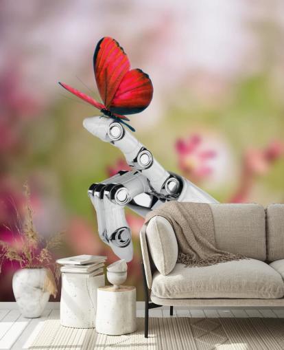 Robot Hand Holding Butterfly Mural